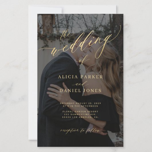 Papier Budget or script QR photo faire-part de mariage (Devant)