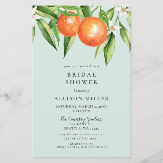 Papier Budget Orange Citrus nuptiale douche Invitation (Devant)