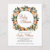 Papier Budget Orange Floral Baby shower Invitation (Devant)