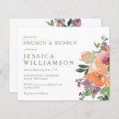 Papier Budget Orange Floral Brunch Bubbly Invitation (Devant / Derrière)