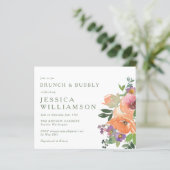 Papier Budget Orange Floral Brunch Bubbly Invitation (Debout devant)