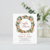 Papier Budget Orange Floral Couples Douche Invitation (Debout devant)