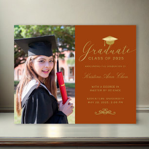 Papier Budget Orange Gold Formal Script Photo Graduation