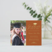 Papier Budget Orange Gold Formal Script Photo Graduation (Debout devant)