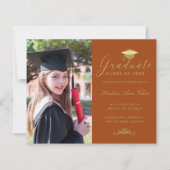 Papier Budget Orange Gold Formal Script Photo Graduation (Devant)