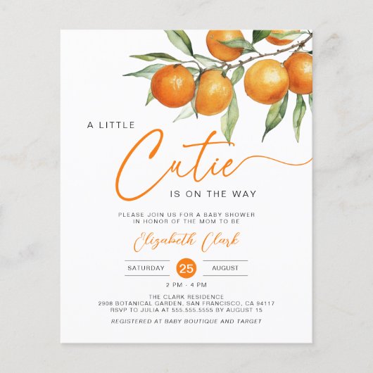 Papier Budget Orange Little Cutie Baby shower Invitation (Devant)