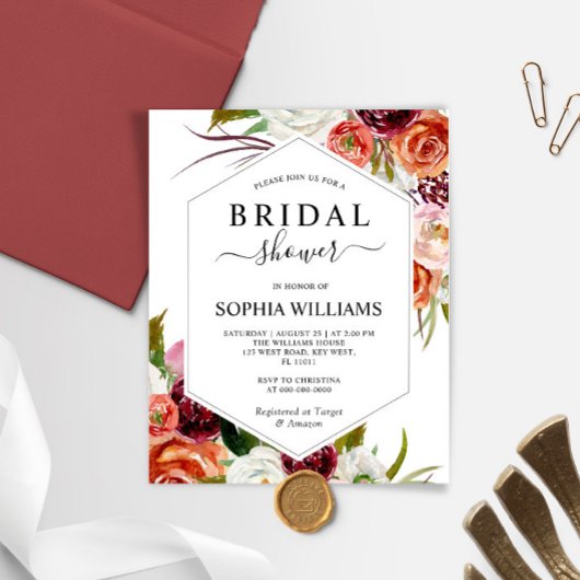 Papier Budget Orange Rose Cadre Bridal Shower Invitation