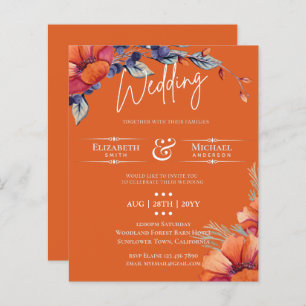 Papier BUDGET Orange Violet Mariage Floral Inviter
