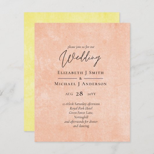 Papier BUDGET Orange Yellow Script Mariage (Devant / Derrière)