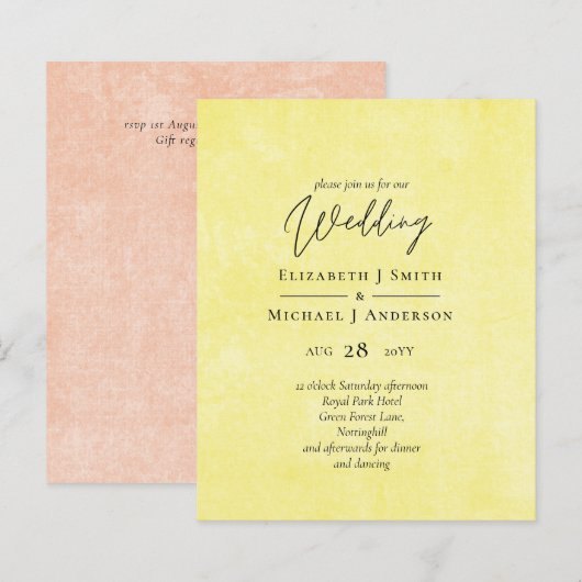 Papier BUDGET Orange Yellow Script Mariage (Devant / Derrière)