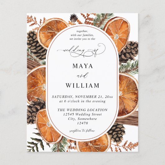 Papier Budget Oranges Rustique Mariage de vacances (Devant)