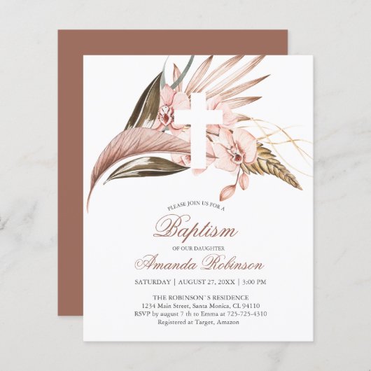 Papier Budget Orchidée Pampas Grass Terracotta Invitation (Devant / Derrière)