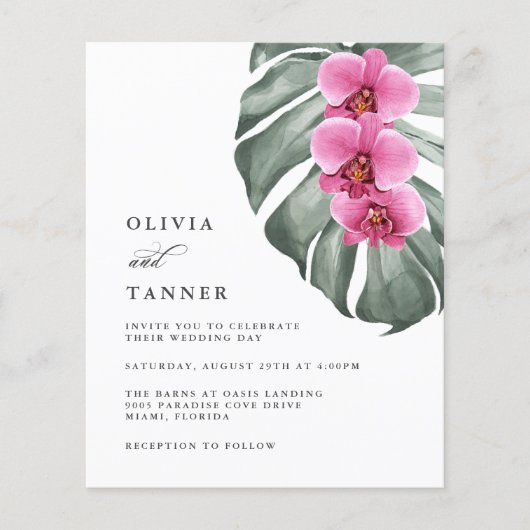 Papier Budget Orchidées roses chaudes sur Monstera Tropic (Devant)