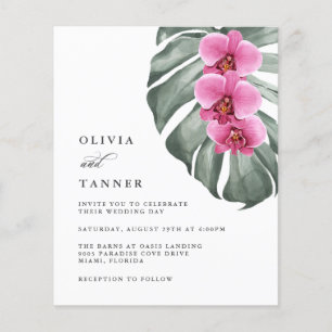 Papier Budget Orchidées roses chaudes sur Monstera Tropic