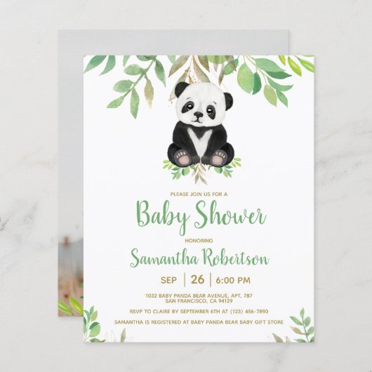 Papier Budget Ours vert Baby shower Invitation (Devant / Derrière)