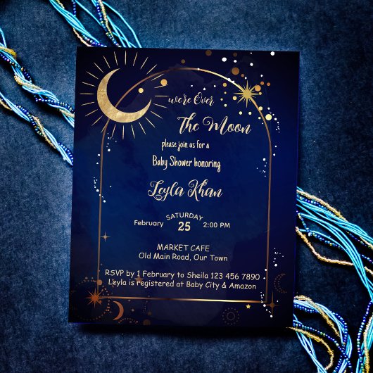 Papier Budget Over the Moon starry night Baby shower invi