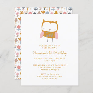 Papier Budget Owl Flowers Simple 1er anniversaire Invitat