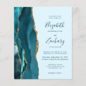 Papier Budget Pale Turquoise Gold Agate QR Code Mariage (Devant)