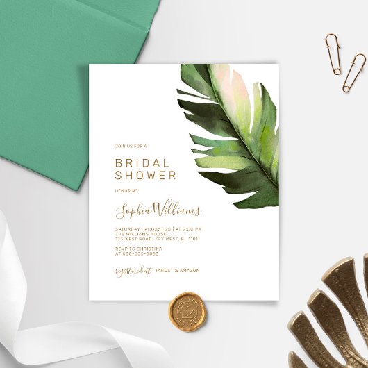 Papier Budget Palm Leaf Tropical Bridal Shower Invitation