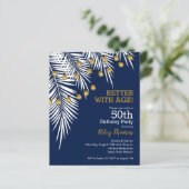 Papier Budget Palm sur bleu marine 50e anniversaire Invit (Debout devant)