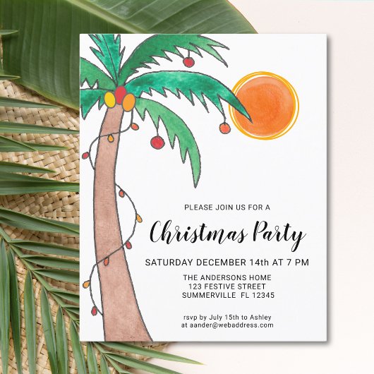 Papier Budget Palm Tree Sun Christmas Party Invitation