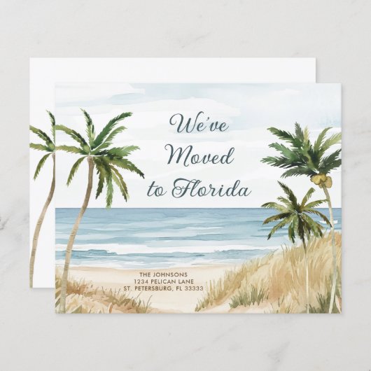 Papier Budget Palm Trees Beach Scène Faire-part de déplac (Devant / Derrière)