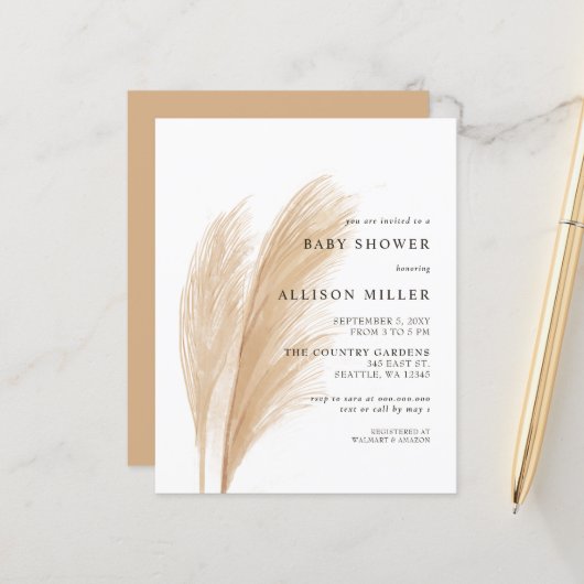 Papier Budget Pampas Baby shower Invitation (Devant/Arrière en situation)