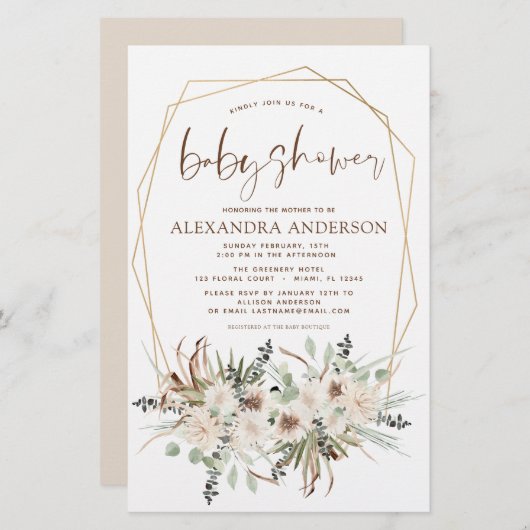 Papier Budget Pampas Grass Baby shower Boho Eucalyptus (Devant / Derrière)