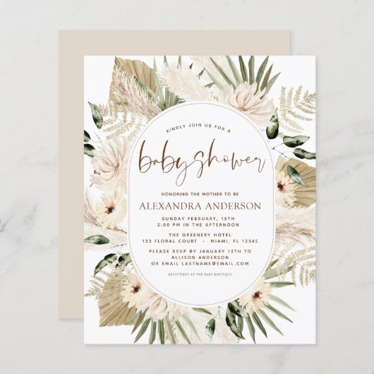 Papier Budget Pampas Grass Baby shower Boho Eucalyptus (Devant / Derrière)