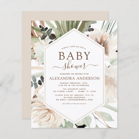 Papier Budget Pampas Grass Baby shower Boho Eucalyptus (Devant / Derrière)