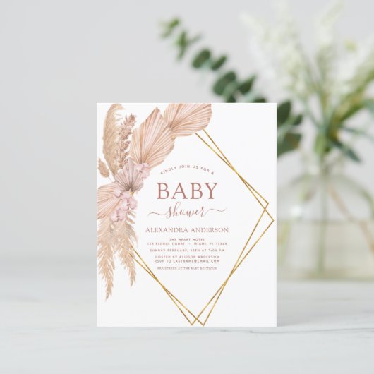 Papier Budget Pampas Grass Baby shower Boho Invitation (Debout devant)