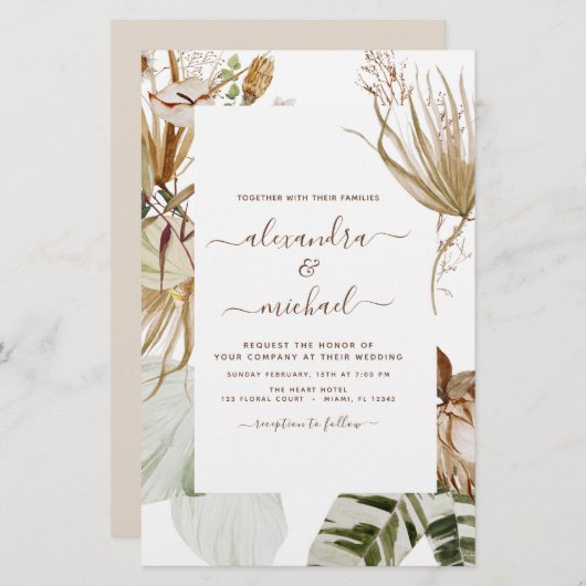 Papier Budget Pampas Grass Bohème Bohème Mariage Tropical (Devant / Derrière)