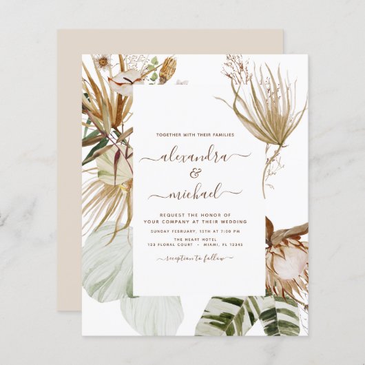 Papier Budget Pampas Grass Bohème Bohème Mariage Tropical (Devant / Derrière)