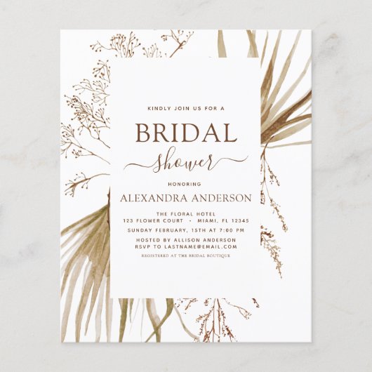 Papier Budget Pampas Grass Bohemian Boho Fête des mariées (Devant)