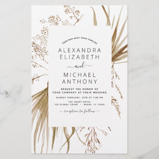 Papier Budget Pampas Grass Bohemian Boho Mariage (Devant)