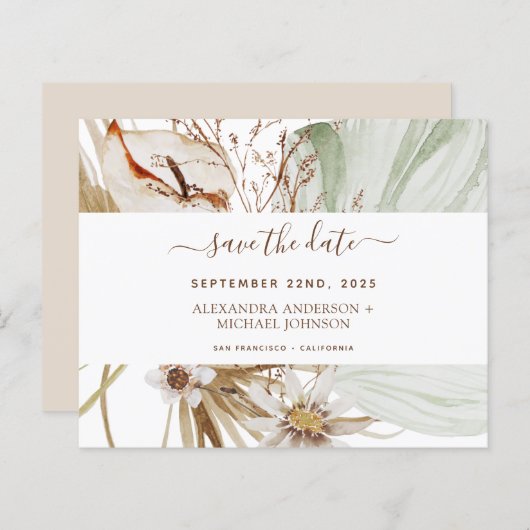 Papier Budget Pampas Grass Boho Enregistrer la date (Devant / Derrière)
