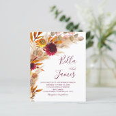 Papier Budget Pampas Grass Floral Boho Mariage Invitation (Debout devant)