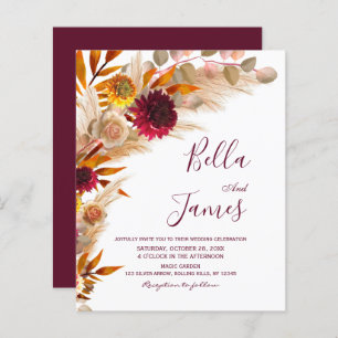 Papier Budget Pampas Grass Floral Boho Mariage Invitation