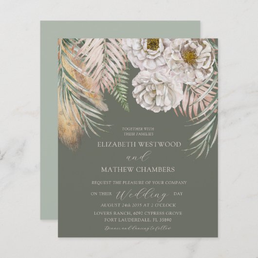 Papier Budget Pampas Grass & Floral Sage Mariage vert (Devant / Derrière)