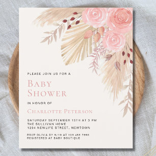 Papier Budget Pampas Grass Girl's Baby shower Invitation