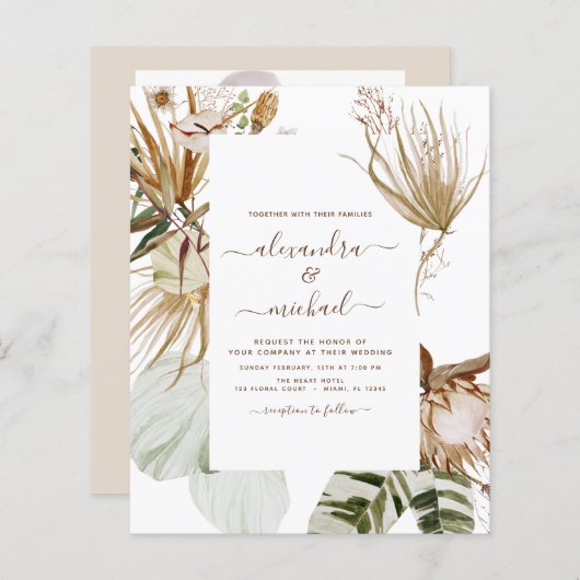 Papier Budget Pampas Grass Photo Bohemian Boho Mariage (Devant / Derrière)