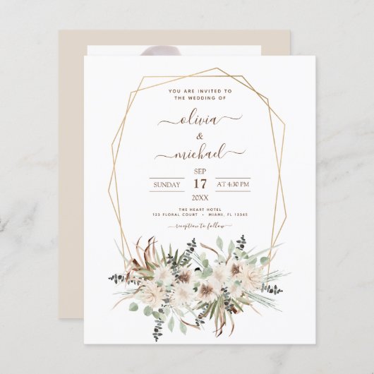 Papier Budget Pampas Grass Photo Boho Mariage (Devant / Derrière)