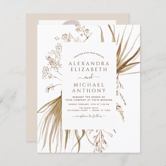 Papier Budget Pampas Grass Photo Boho Mariage (Devant / Derrière)