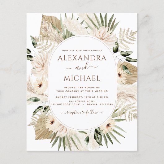 Papier Budget Pampas Grass Photo Boho Mariage (Devant)