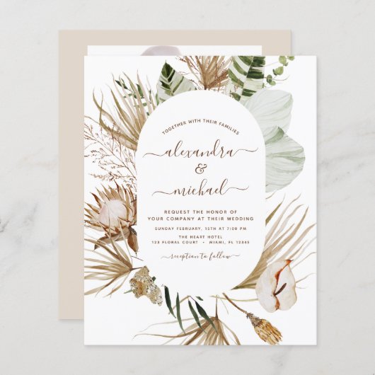 Papier Budget Pampas Grass Photo Boho Mariage tropical (Devant / Derrière)