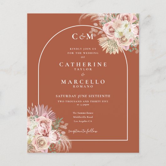 Papier Budget Pampas Grass Photo Monogramme Mariage Invit (Devant)