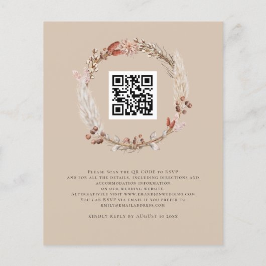 Papier Budget Pampas Grasses QR Code Faire-part de mariag (Dos)