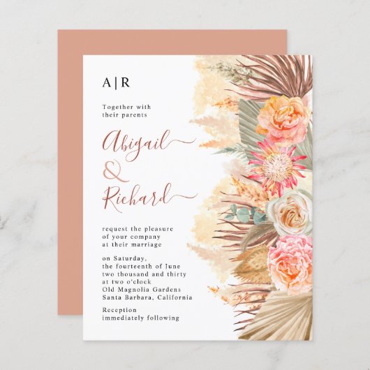 Papier BUDGET Pampas herbe faire-part de mariage (Devant / Derrière)