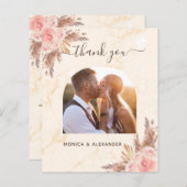 Papier Budget pampas herbe photo marbre mariage merci (Devant / Derrière)