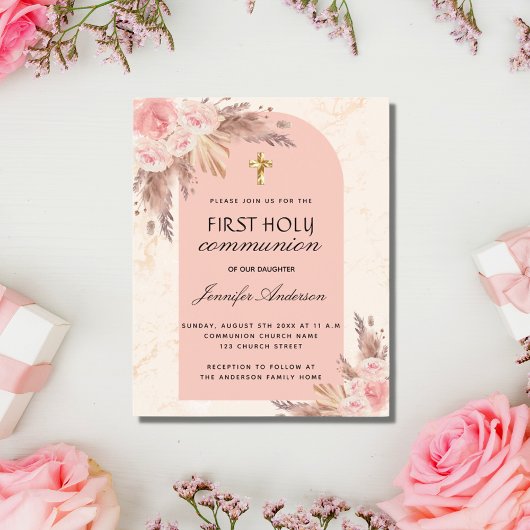 Papier Budget pampas herbe rose blush première communion